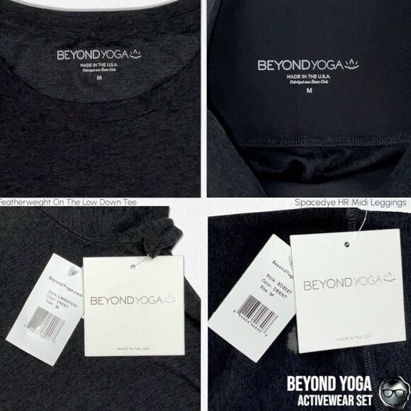 BEYOND YOGA SPACEDYE SET: ON THE DOWN LOW TEE + MIDI LEGGINGS IN DARKEST NIGHT M - Picture 13 of 15